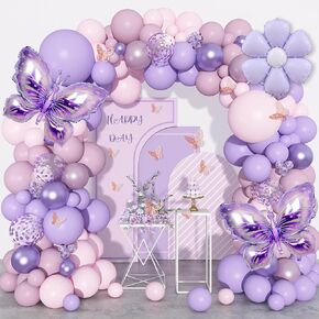 Ouddy Life 171Pcs Pink and Purple Butterfly Balloons Arch Garland Kit, Butterfly Birthday Decorations with Foil Butterflies Flower for Baby Shower Wedding Girls Party Bachelorette Party Supplies