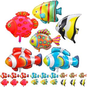 Karenhi 24 Pcs Large Fish Balloons Clownfish Foil Balloons Tropical Fish Party Decorations Inflatable Fish Ocean Animal Foil Balloons for Kids Birthday Under the Sea Themed Party Decorations