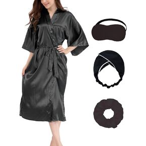 Silky Satin Robes for Women Bride Bridesmaid Wedding Party Long Kimono with Blindfold Hair Ties Hair Bands