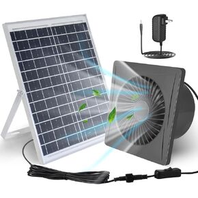 Solar Fan,25W Solar Panel+8" High Speed Solar Powered Fan with Bracket,Solar Attic Fan with Power Adapter,Waterproof Solar Exhaust Fan,Solar Power Fan for Greenhouse,Shed,Chicken Coop