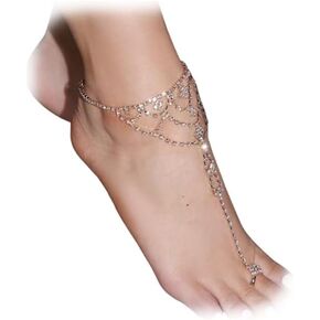 1Pair Bikini Rhinestone Barefoot Sandals Foot Chain Jewelry Wedding Crystal Leg Bracelet Toe Jewelry Summer Beach Rhinestone High Heel Anklet Shoe Chain for Women