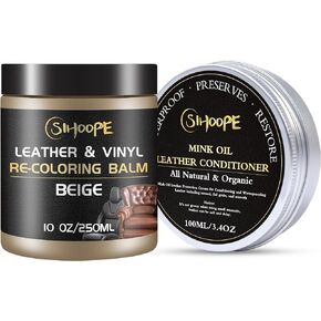 Beige Leather Recoloring Balm Restoration - Leather Vinyl Color Restorer Leather Dye Cream for Car Seats Furniture Couch Chair Shoes Boots Purse Jacket Belt Gloves Saddle Harness Fade Scratch Repair