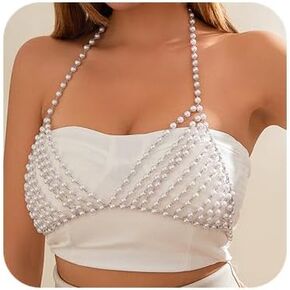 Denifery لؤلؤة الصدرية الجسم سلسلة الطبقات الصدر سلسلة بيكيني الصدرية سلسلة مجوهرات الأزياء الشاطئ حفلة موسيقية الهذيان حزب الصدرية مجوهرات الجسم للنساء والفتيات in Kuwait