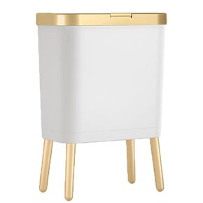 Doyingus Trash Can with Lid, 3.3 Gal Plastic Garbage Can with Legs, Slim Waste Basket with Push Button for Kitchen Bathroom (Black)