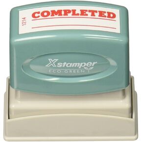Pre-Inked "Completed" Stamp with Date Line, Red, 1/2x1-5/8 Impression Size
