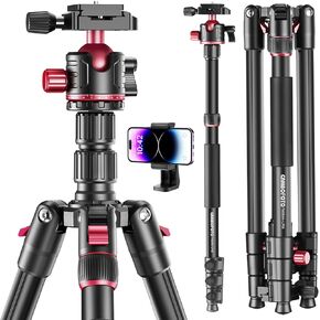 80“ DSLR-Camera-Tripod, Photography 360 Ball Head Professional Aluminum Tripod & Monopod with Carry Bag Compatible with Canon Nikon Binoculars Laser Telescope (Weight 3.35 Lbs, 15Lbs Load)