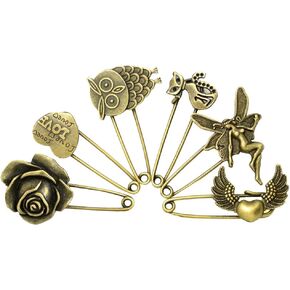 LEFV™ Pack of 6 Bronze Vintage Hijab Pins Brooch Pins Safety Pins - Cloths, Scarfs, Blankets, Skirts, Kilts, Crafts