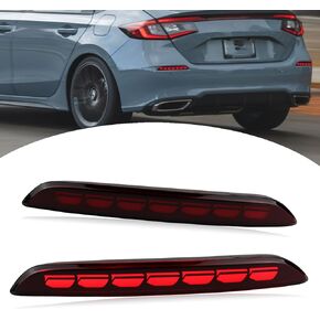 Red Housing Full LED Rear Reflector Fog Lamps for Honda Civic Hatchback 11th 2022-2024 Function as Sequential Turn Signal Lights, Daytime Running Light, Brake Light Kit (Red Style)