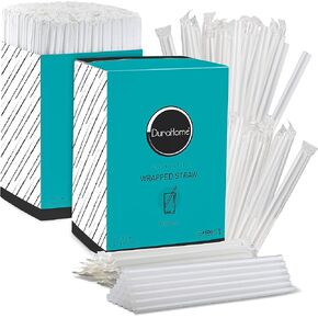DuraHome Plastic Stirrer Straws Individually Wrapped 1000 Pack, Red 5.75-Inch Sip Drinking Stir Sticks for Cocktails and Coffee, BPA-Free Disposable Restaurant Style, Bulk Set
