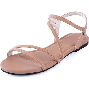 Mtzyoa Women Flat Sandals Nude Dressy Strappy Comfortable Summer Square Open Toe Wedding Casual Leather Ladies Party Trendy Vacation