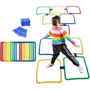 Hopscotch Squares Hoops- 15in Hopscotch Games Set with 15 Connectors for Kids Balance Agility Training Obstacle Course, Indoor Outdoor Backyard Playground Activity, Boy Girls Birthday Fun Play