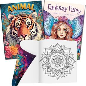 مجموعة 3 كتب تلوين للبالغين للنساء، 60 صفحة تلوين بتصميم الجنيات والحيوانات وكتب تلوين ماندالا لاسترخاء الكبار، كتاب تلوين للكبار، لوازم فنية لتخفيف التوتر in Kuwait