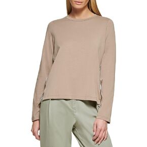 DKNY Women's Long Sleeve Mixed Media Crewneck Sportswear Top