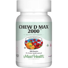 Maxi Health Chewable Vitamin D3 2000 IU Supplement - Delicious Natural Bubble Gum Flavor - Supports Calcium Absorption, Immune and Bone Health in Adult Women, Men, Children & Toddlers - 100 Chews