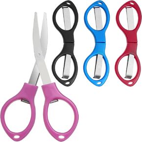 4Pcs Folding Scissors, Portable Mini Travel Scissors Small Safety Foldable Scissors Stainless Steel Telescopic Cutter for Crafting, Retractable Cutter for Home, Paper Cutting, School, Campin