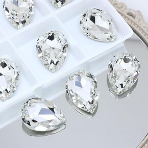 DONGZHOU Teardrop Crystal Rhinestones, Large Rhinestones Glitter Stones Glass Gemstones for Crafts, Jewelry Making, Shoes, Clothes, 30 x 20 mm, 8 Pieces