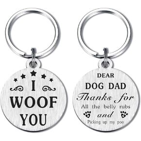 Dog Dad Fathers Day Keychian - I Woof You Dog Daddy Gifts - Christimas Birthday Thanksgiving Key Chains for Doggy Men