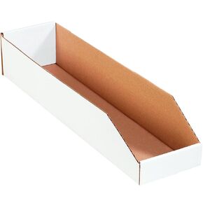 SNBINMT624 Open Top Bin Boxes, 4.5" Height x 24" Length x 6" Width, White (Pack of 50)
