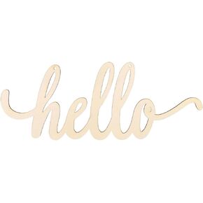 Hello Wooden Letter,Hello Wood Hanging Sign,DIY Block Word Sign Wall Christmas Wreath Decor Wooden Door Art (13.7x5.3in)