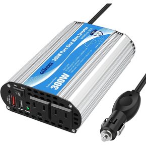 GIANDEL 300 Watt Pure Sine Wave Car Power Inverter 12V DC to 120V AC with Type-C PD 30W and QC3.0 USB Dual AC outlets Tablets Laptops Smartphones