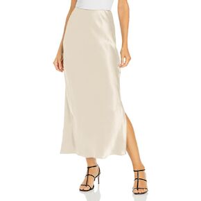 Women's Satin Silky Maxi Skirt High Waist Solid Satin Skirt Elasticated Waist Flared A Line Split Long Skirts