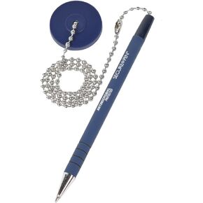 Security Pen - Blue Ink - Pack of 12 - Secure Pen with Adhesive Base and Chain - Desktop Pens - Ballpoint Pen with Medium Point