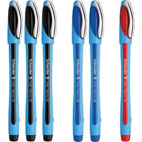 Slider Memo XB Ballpoint Pens by Schneider, Extra Bold Point, 6 Pens, Includes 3 Black 2 Blue 1 Red