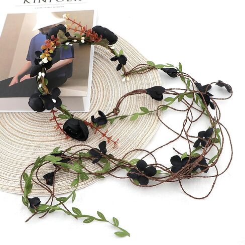 Newly arrived Rattan Flower Vine Crown Tiaras Necklace Belt Party Decoration (Black) in Saudi Arabia