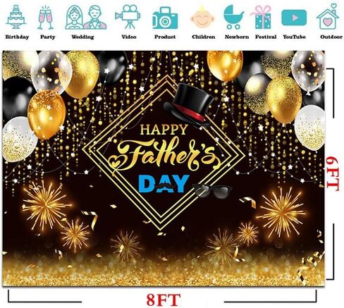 CYLYH 7x5ft خلفية عيد الأب السعيد، بالونات ذهبية وسوداء، شكرًا للأب، ديكورات الحفلات، الحب، الأب، لوازم الحفلات العائلية، لافتة عيد الأب، خلفية التصوير الفوتوغرافي in Kuwait