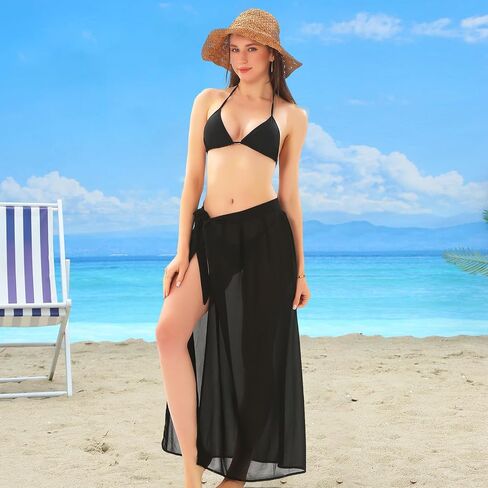 Womens Sarong Beach Coverups Chiffon Long Bikini Sheer Wrap Skirt Bathing Suit in Kuwait