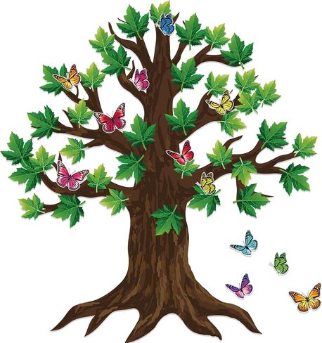 60 Pieces 70 x 55 Inch Classroom Big Tree Bulletin Board Set with Leaves and Butterflies, Woodland Whimsy Decor with 180 Pieces Removable Glue Point Dots for School Decoration (Light Green Leaves) in Saudi Arabia