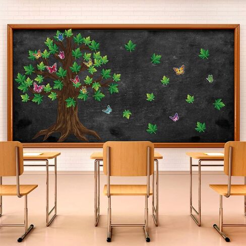 60 Pieces 70 x 55 Inch Classroom Big Tree Bulletin Board Set with Leaves and Butterflies, Woodland Whimsy Decor with 180 Pieces Removable Glue Point Dots for School Decoration (Light Green Leaves) in Saudi Arabia