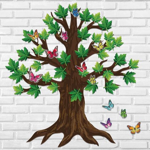 60 Pieces 70 x 55 Inch Classroom Big Tree Bulletin Board Set with Leaves and Butterflies, Woodland Whimsy Decor with 180 Pieces Removable Glue Point Dots for School Decoration (Light Green Leaves) in Saudi Arabia