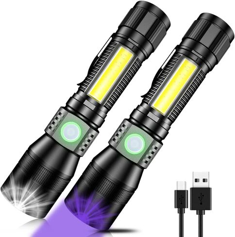 UV Flashlight Black Light, USB Rechargeable Flashlight with Magnetic Base - 1000lm High Light, Side Light, 7 Modes, Zoomable, Waterproof – LED Torch for Mechanics Pet Urine Stains Detection (1) in Saudi Arabia