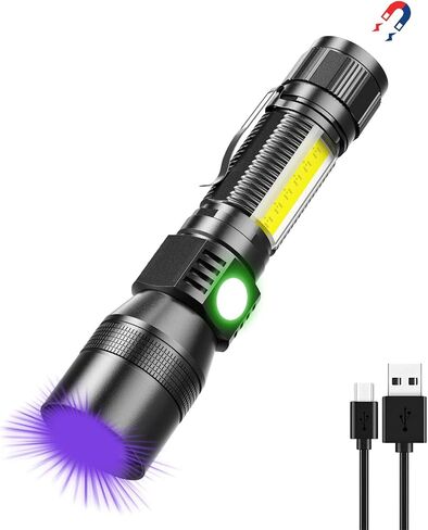 UV Flashlight Black Light, USB Rechargeable Flashlight with Magnetic Base - 1000lm High Light, Side Light, 7 Modes, Zoomable, Waterproof – LED Torch for Mechanics Pet Urine Stains Detection (1) in Saudi Arabia