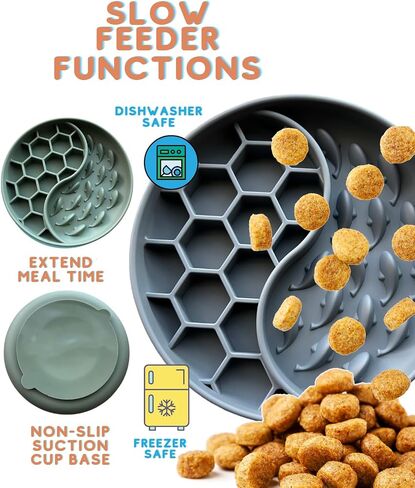 Honeycomb Whale Grub Mat For Dogs & Cats With Suction Cups- Silicone 2 in 1 Dog Slow Feeder Bowl - Dog Lick Mat- Non Slip Slow Feeder Bowl For Small Medium Large Breed (Electric Blue) in Saudi Arabia
