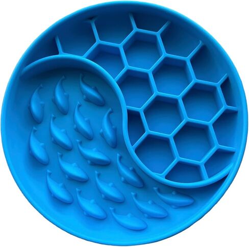 Honeycomb Whale Grub Mat For Dogs & Cats With Suction Cups- Silicone 2 in 1 Dog Slow Feeder Bowl - Dog Lick Mat- Non Slip Slow Feeder Bowl For Small Medium Large Breed (Electric Blue) in Saudi Arabia