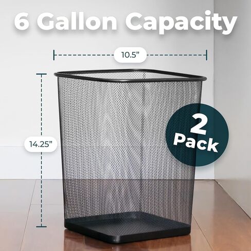 Greenco Small Trash Cans for Home or Office, 2pk, 6 Gallon Black Mesh Square Home/Office Trash Can, Lightweight, Sturdy for Under Desk, Kitchen, Bedroom, Den, or Recycling Can, 6 Gallon Square Trash in Saudi Arabia