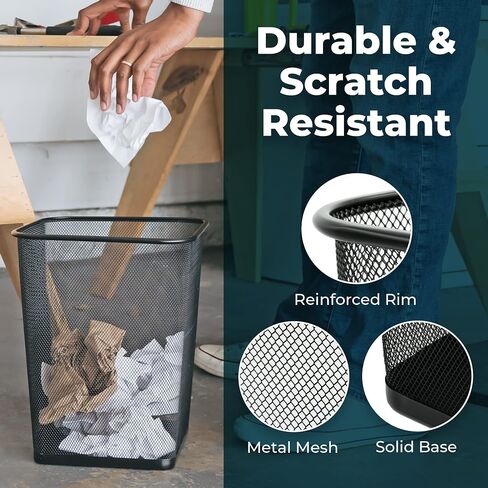 Greenco Small Trash Cans for Home or Office, 2pk, 6 Gallon Black Mesh Square Home/Office Trash Can, Lightweight, Sturdy for Under Desk, Kitchen, Bedroom, Den, or Recycling Can, 6 Gallon Square Trash in Saudi Arabia