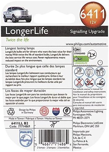 Philips Automotive Lighting 6411 LongerLife Miniature Bulb, 2 Pack,6411LLB2 in Saudi Arabia