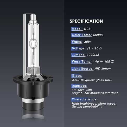 D1S HID Xenon Headlight Bulbs 35W 6000K High Low Beam Replacement Headlamps - Cool White, Pack of 2 in Saudi Arabia