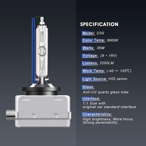 D1S HID Xenon Headlight Bulbs 35W 6000K High Low Beam Replacement Headlamps - Cool White, Pack of 2 in Saudi Arabia