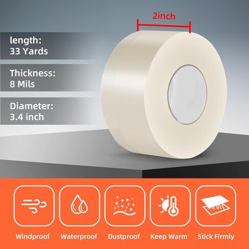 Weather Stripping Door Seal, Window Insulation Kit for Winter, 2 Inch x 33 Yards, Window Weather Sealing Tape,Weather Stripping for Doors, Windows, Ac Unit,No Residue,Clear,Strong Sticky in Kuwait