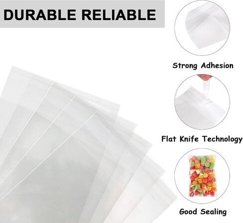 Qtop Cookie Bags 120 pcs Candy Bags Clear Plastic Bags 5" x 7" -1.57 mils Thick Self Sealing OPP Cello Bags, Self Adhesive Bags for Bakery Cookies Goodies Favor Decorative Wrappers in Saudi Arabia