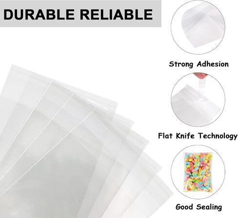 Qtop Cookie Bags 120 pcs Candy Bags Clear Plastic Bags 5" x 7" -1.57 mils Thick Self Sealing OPP Cello Bags, Self Adhesive Bags for Bakery Cookies Goodies Favor Decorative Wrappers in Saudi Arabia