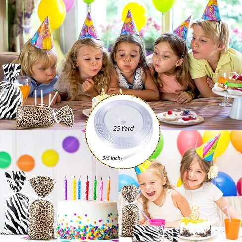 100 Pieces Leopard and Zebra Print Cellophane Bags Animal Print Party Supplies Bags Sealable Treat Bags with a Roll of White Ribbon for Chocolate Candy Snacks Cookies Zoo or Jungle Party in Saudi Arabia