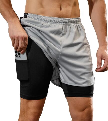 SILKWORLD Mens Running Shorts 2 in 1 Quick Dry Athletic Shorts 2~3 Pack Gym Shorts with Zipper Pockets in Saudi Arabia