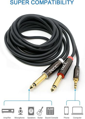 [10Feet] iXCC Gold Plated 3.5mm 1/8" TRS to Dual 6.35mm 1/4" TS Mono Y-Cable Splitter Cord for iPhone, iPod, Computer Sound Cards, CD Players, Multimedia Speakers and Home Stereo Systems in Saudi Arabia