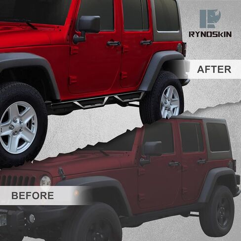 RYNOSKIN Running Boards Compatible with 2007-2018 Jeep Wrangler JK 2 Door Heavy Textured Black Wrangler JK Off-Road Side Step Steel Nerf Bars Rock Slider (2PCS) in Saudi Arabia