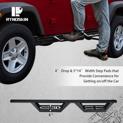 RYNOSKIN Running Boards Compatible with 2007-2018 Jeep Wrangler JK 2 Door Heavy Textured Black Wrangler JK Off-Road Side Step Steel Nerf Bars Rock Slider (2PCS) in Saudi Arabia